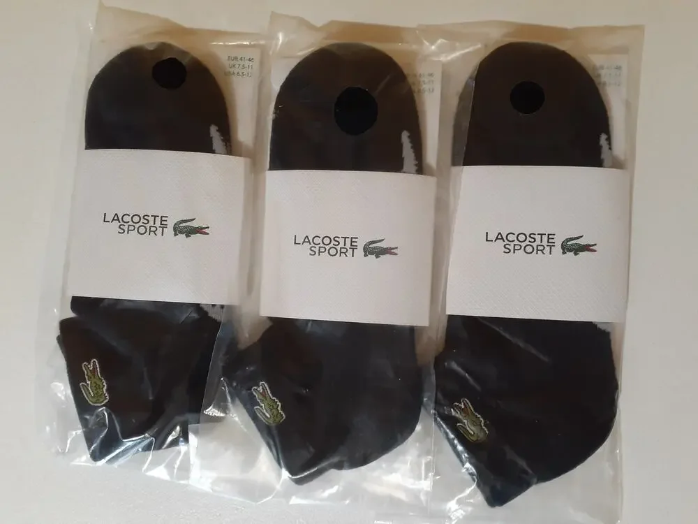Lacoste Unisex Short Cotton Sport Socks, Large, Black/Grey Chine 8.5-12